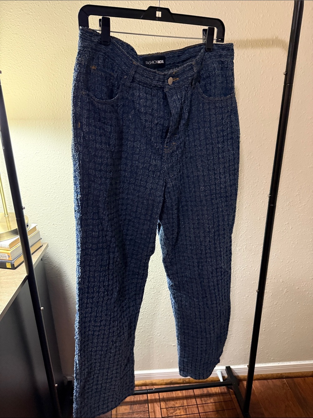 Fashion Nova Navy Textured Straight-Leg Jeans